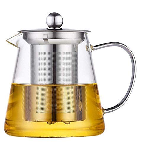 Italian Premium 550 ML Borosilicate Glass Teapot with Stainless Steel Infuser & Lid – Clear Round Tea Kettle for Loose Leaf, Blooming Tea & Fruit Infused Drinks