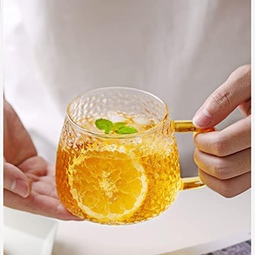 450 ml Golden Handle Glass Mug – 450ml Heat‑Resistant Borosilicate Glass Tea & Coffee Cup with Textured Diamond Design, Microwave & Dishwasher Safe ( set of 4)