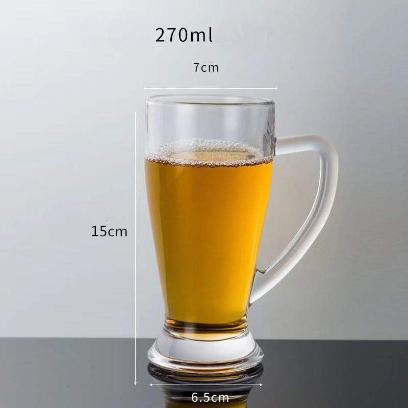 Classic Transparent Beer Mugs (Set of 6) Heavy Duty Base, Stylish Design | Perfect for Beer, Mocktails, Cold Coffee & More - 270m