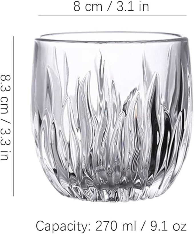 Crystal Clear Glass Whiskey Glasses Cocktail Glass, 280ML Stemless Wine Glass for Red and White Wine Pack of 6