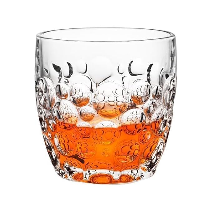 Premium Whiskey Glass Bubble 340ml Set of 6 Crystal Whisky Transparent Glassware with Beads Droplet Design Droplets Pattern for Scotch, Bourbon, Cocktails & Spirits Elegant, Durable Barware