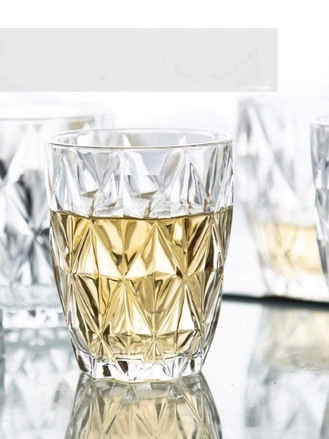 Whiskey Glasses Wine Glass Heavy Base Bar Diamond Glasses Italian Premium Milk Glass, Juice Water, Glass Tall Mug, Drinking Glass, Crystal Diamond Design (Set of 6) (260ML)