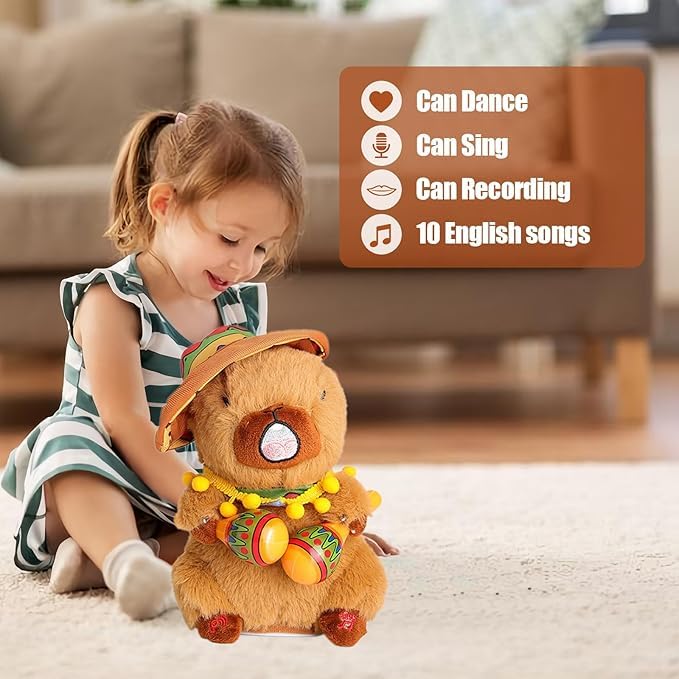 Capybara Musical & Talking Plush Toy 25 cm - Interactive Dancing Stuffed Animal Mimicking Repeating What You Say - Musical Toy for Kids, Musical Funny Toy, Singing Talking Toy for Kids & Toddlers