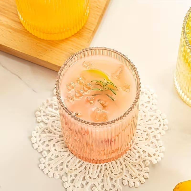 Premium Ribbed Glass Tumbler Set 390 ml | Transparent Drinking Glass for Juice, Water & Beverages | Stylish Kitchen & Dining Glass (Pack of 6)