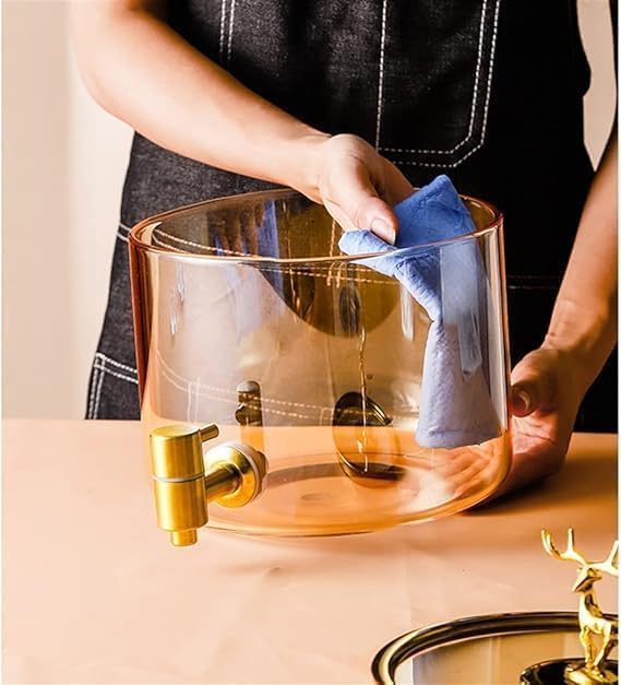 Glass Beverage Dispenser with Wooden Stand, 2.6 Liter Capacity, Airtight Lid, Wide Mouth Design for Juice, Water, Beer, Home and Party Use