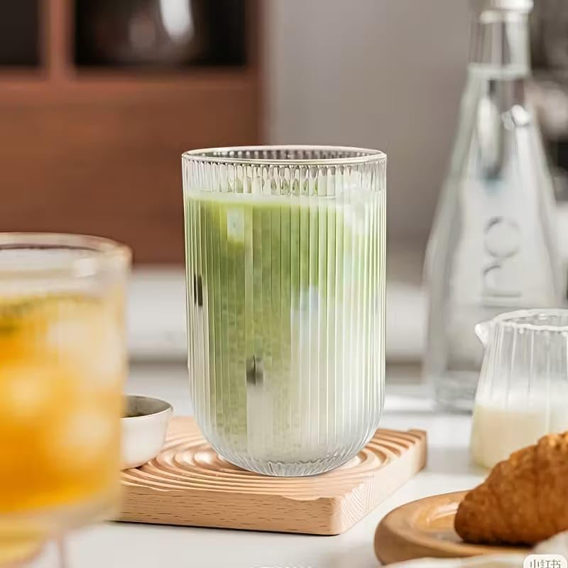 Premium Ribbed Glass Tumbler Set 390 ml | Transparent Drinking Glass for Juice, Water & Beverages | Stylish Kitchen & Dining Glass (Pack of 6)
