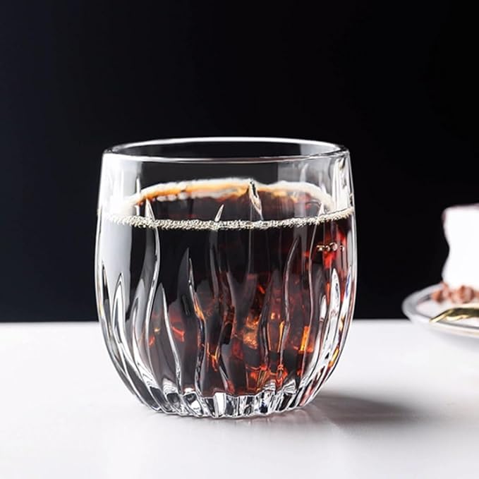 Crystal Clear Glass Whiskey Glasses Cocktail Glass, 280ML Stemless Wine Glass for Red and White Wine Pack of 6