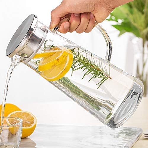 Premium Glass Water Jug - 1.3 LTR, Transparent, Hot Cold Water Pitcher with Lid Water Jug, Iced Tea, Milk and Juice Beverage Carafe, Lemon Jug, 1.30 Liter (Borosilicate JUG 1.3 LIETER) - 1 pic