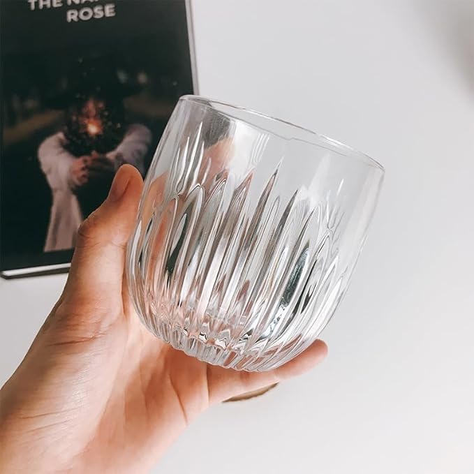 Crystal Clear Glass Whiskey Glasses Cocktail Glass, 280ML Stemless Wine Glass for Red and White Wine Pack of 6