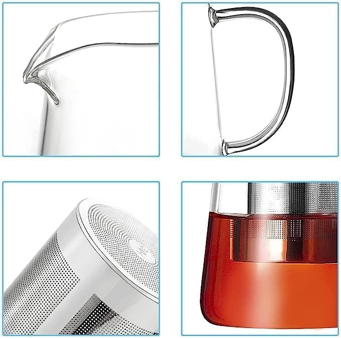 Italian Premium 550 ML Borosilicate Glass Teapot with Stainless Steel Infuser & Lid – Clear Round Tea Kettle for Loose Leaf, Blooming Tea & Fruit Infused Drinks