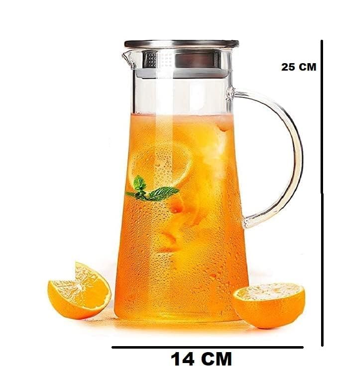 Premium Glass Water Jug - 1.3 LTR, Transparent, Hot Cold Water Pitcher with Lid Water Jug, Iced Tea, Milk and Juice Beverage Carafe, Lemon Jug, 1.30 Liter (Borosilicate JUG 1.3 LIETER) - 1 pic