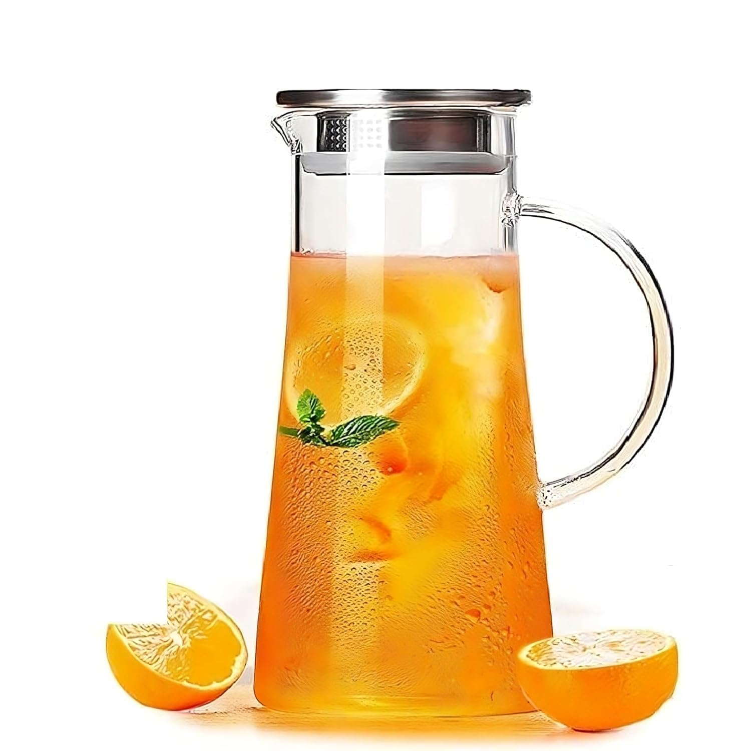 Premium Glass Water Jug - 1.3 LTR, Transparent, Hot Cold Water Pitcher with Lid Water Jug, Iced Tea, Milk and Juice Beverage Carafe, Lemon Jug, 1.30 Liter (Borosilicate JUG 1.3 LIETER) - 1 pic