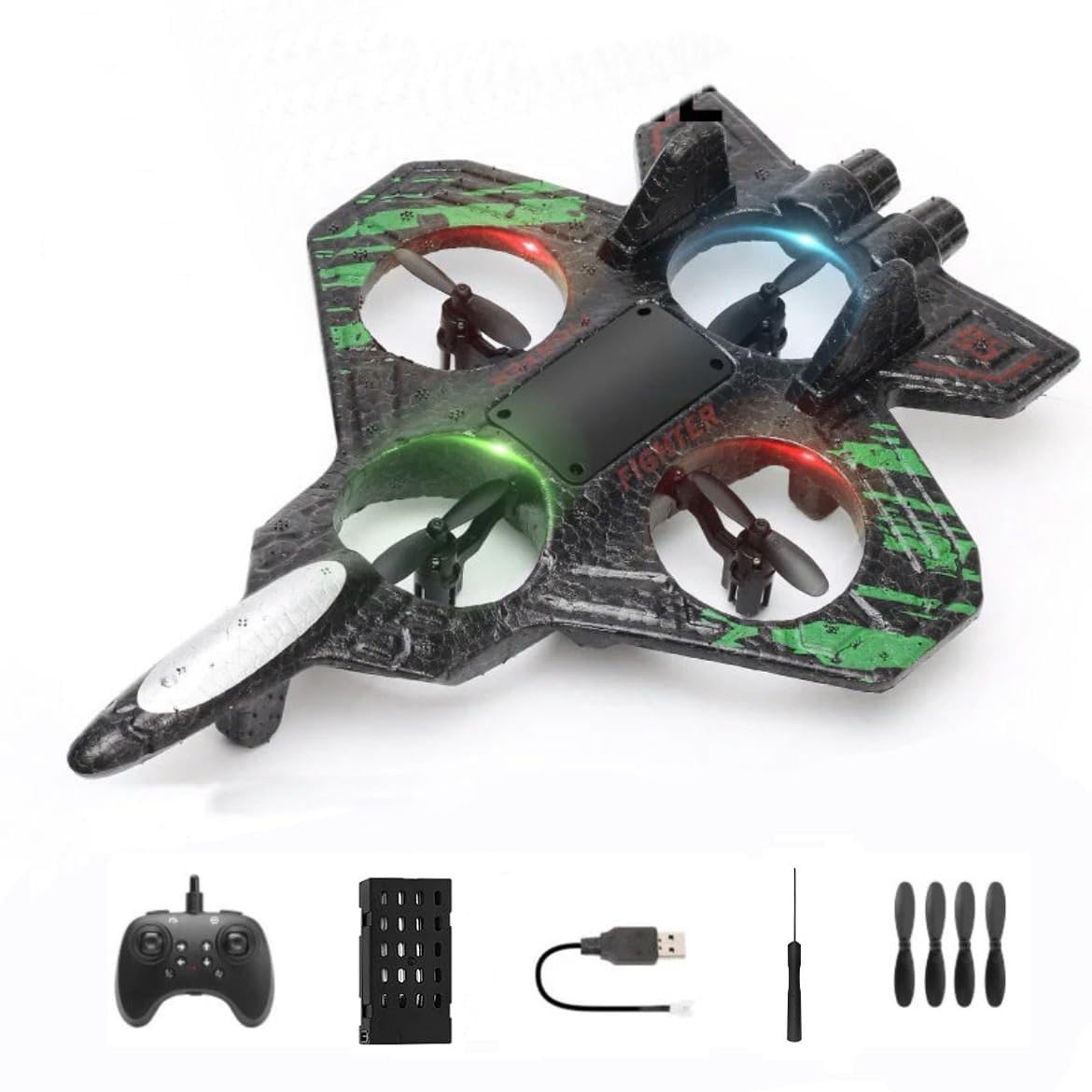 RC Aeroplane 2.4GHz Remote Controlled L0712 Quadcopter Floating Fighter Aircraft RTF for Beginners/Children/Adults, Toy with Coloured Lights USB Charging