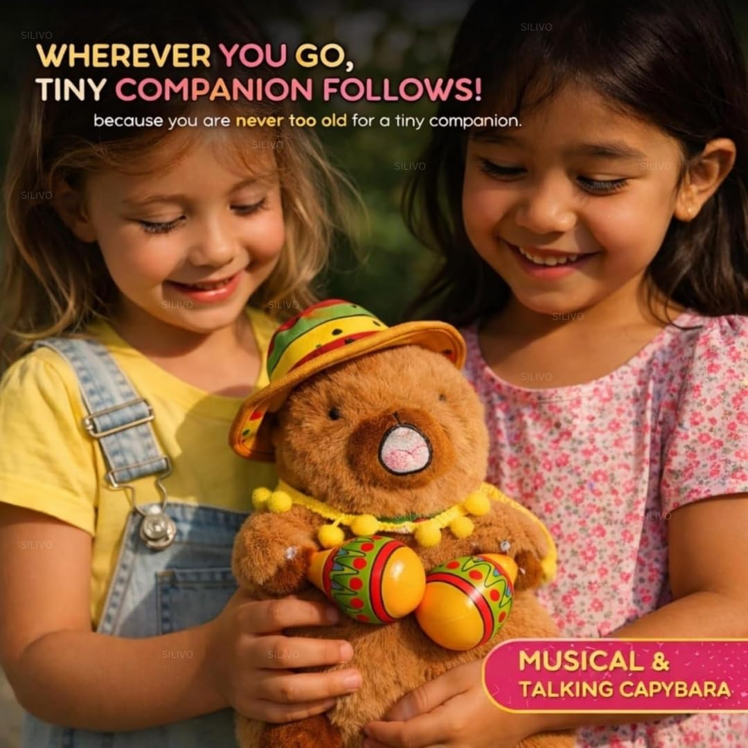 Capybara Musical & Talking Plush Toy 25 cm - Interactive Dancing Stuffed Animal Mimicking Repeating What You Say - Musical Toy for Kids, Musical Funny Toy, Singing Talking Toy for Kids & Toddlers