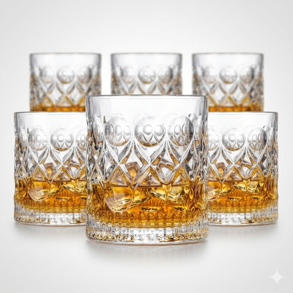 Heavy Base Rocks Barware Glasses | Whiskey Glass (Set of 6 )325ml| Ideal for Scotch, Bourbon, Cocktails, Juice & Water