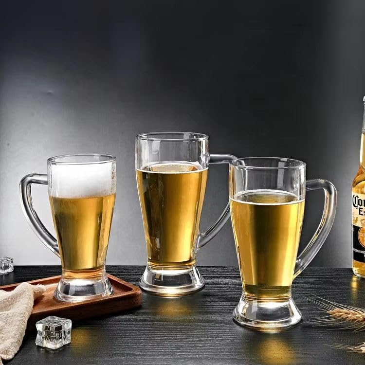 Classic Transparent Beer Mugs (Set of 6) Heavy Duty Base, Stylish Design | Perfect for Beer, Mocktails, Cold Coffee & More - 270m