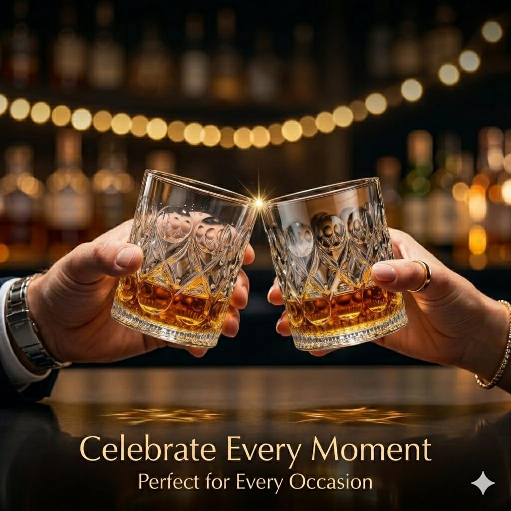 Heavy Base Rocks Barware Glasses | Whiskey Glass (Set of 6 )325ml| Ideal for Scotch, Bourbon, Cocktails, Juice & Water