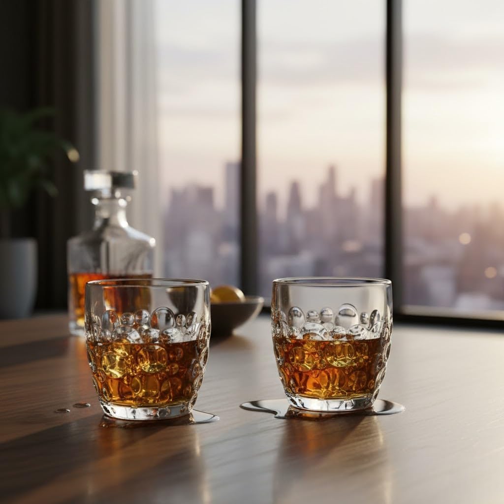 Premium Whiskey Glass Bubble 340ml Set of 6 Crystal Whisky Transparent Glassware with Beads Droplet Design Droplets Pattern for Scotch, Bourbon, Cocktails & Spirits Elegant, Durable Barware