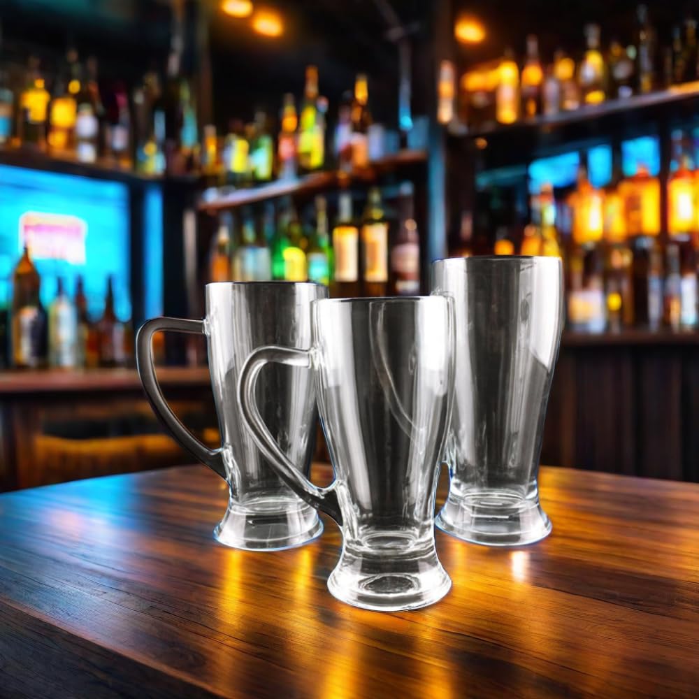 Classic Transparent Beer Mugs (Set of 6) Heavy Duty Base, Stylish Design | Perfect for Beer, Mocktails, Cold Coffee & More - 270m