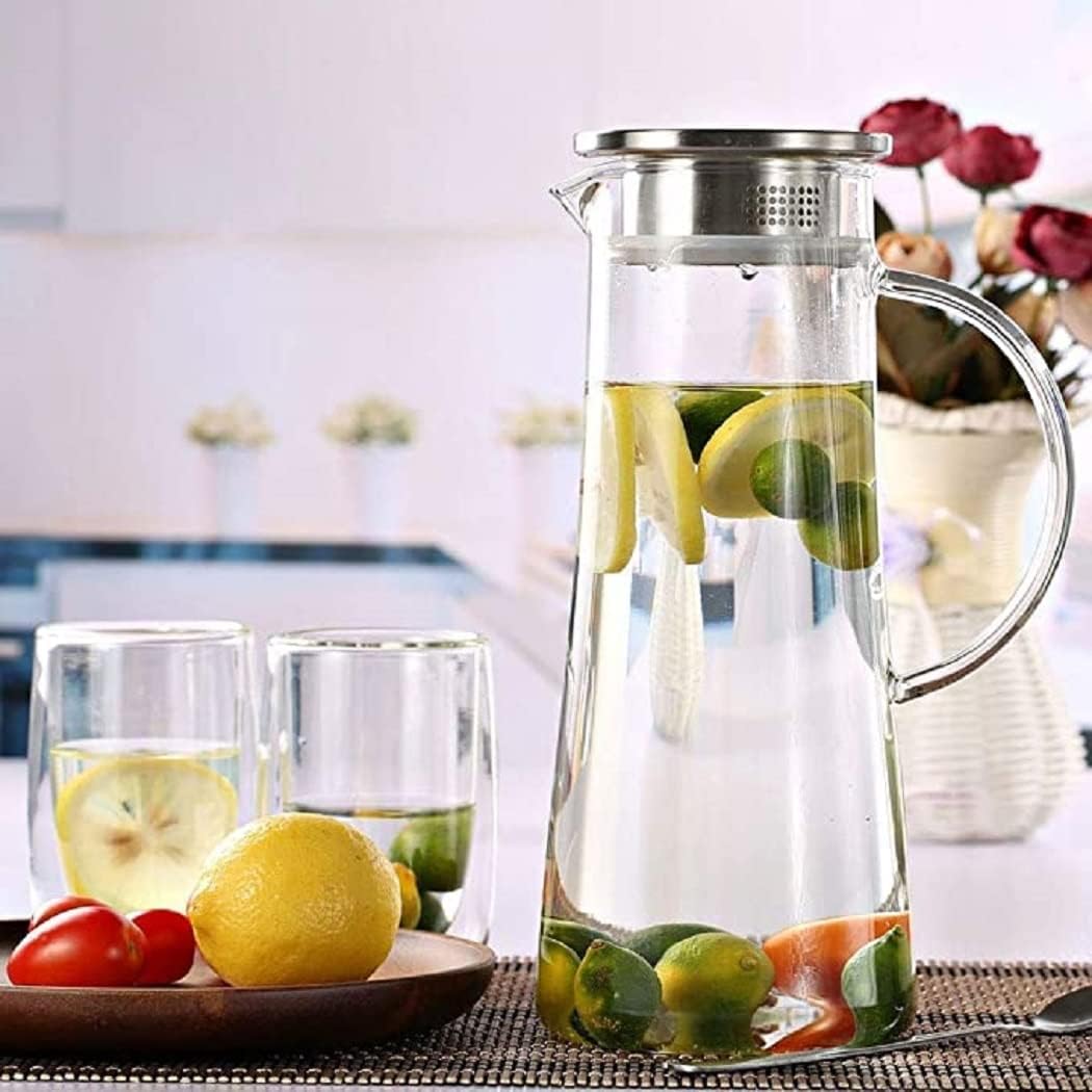 Premium Glass Water Jug - 1.3 LTR, Transparent, Hot Cold Water Pitcher with Lid Water Jug, Iced Tea, Milk and Juice Beverage Carafe, Lemon Jug, 1.30 Liter (Borosilicate JUG 1.3 LIETER) - 1 pic