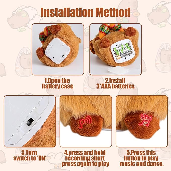 Capybara Musical & Talking Plush Toy 25 cm - Interactive Dancing Stuffed Animal Mimicking Repeating What You Say - Musical Toy for Kids, Musical Funny Toy, Singing Talking Toy for Kids & Toddlers