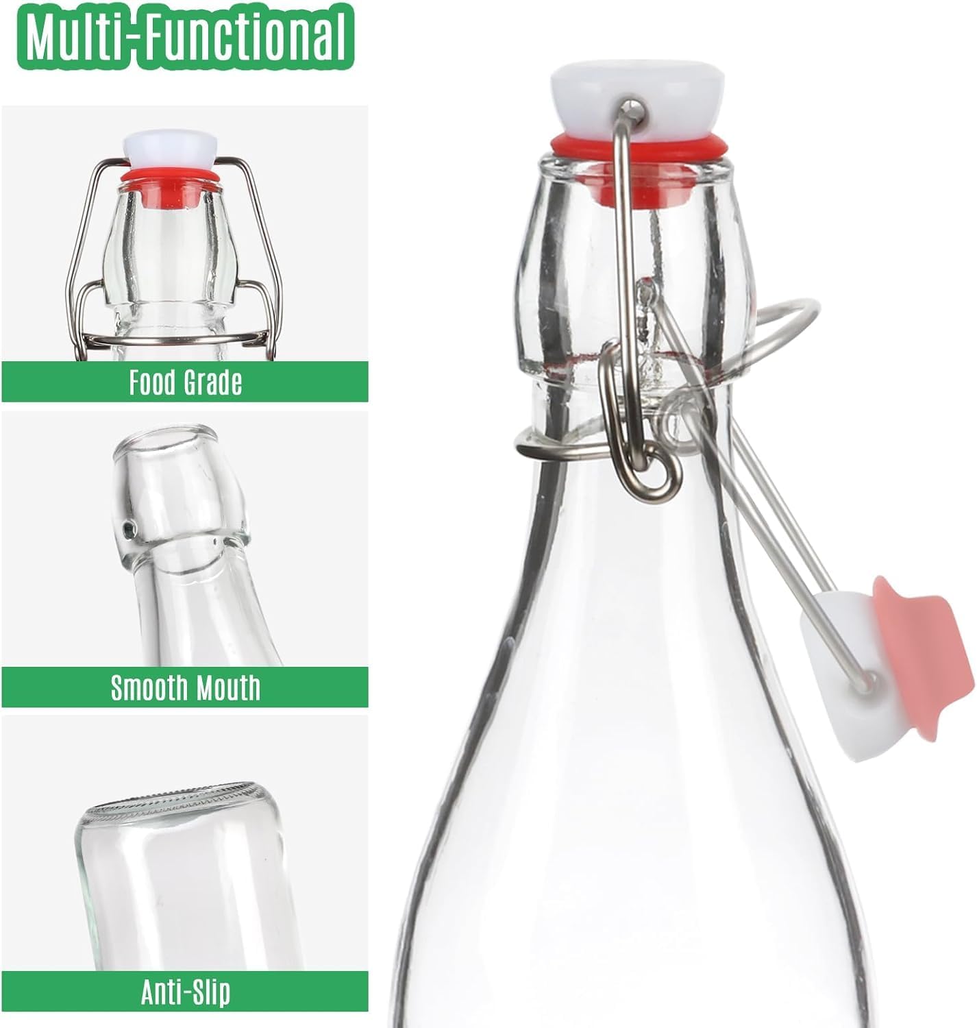 Glass Swing Top Bottle 550ML Leakproof Airtight Glass Bottle with Flip Cap Lid, Reusable Beverage Bottle for Water, Juice, Kombucha, Oil, Vinegar, Home Brewing & Storage (Pack of 4 glass bottle)