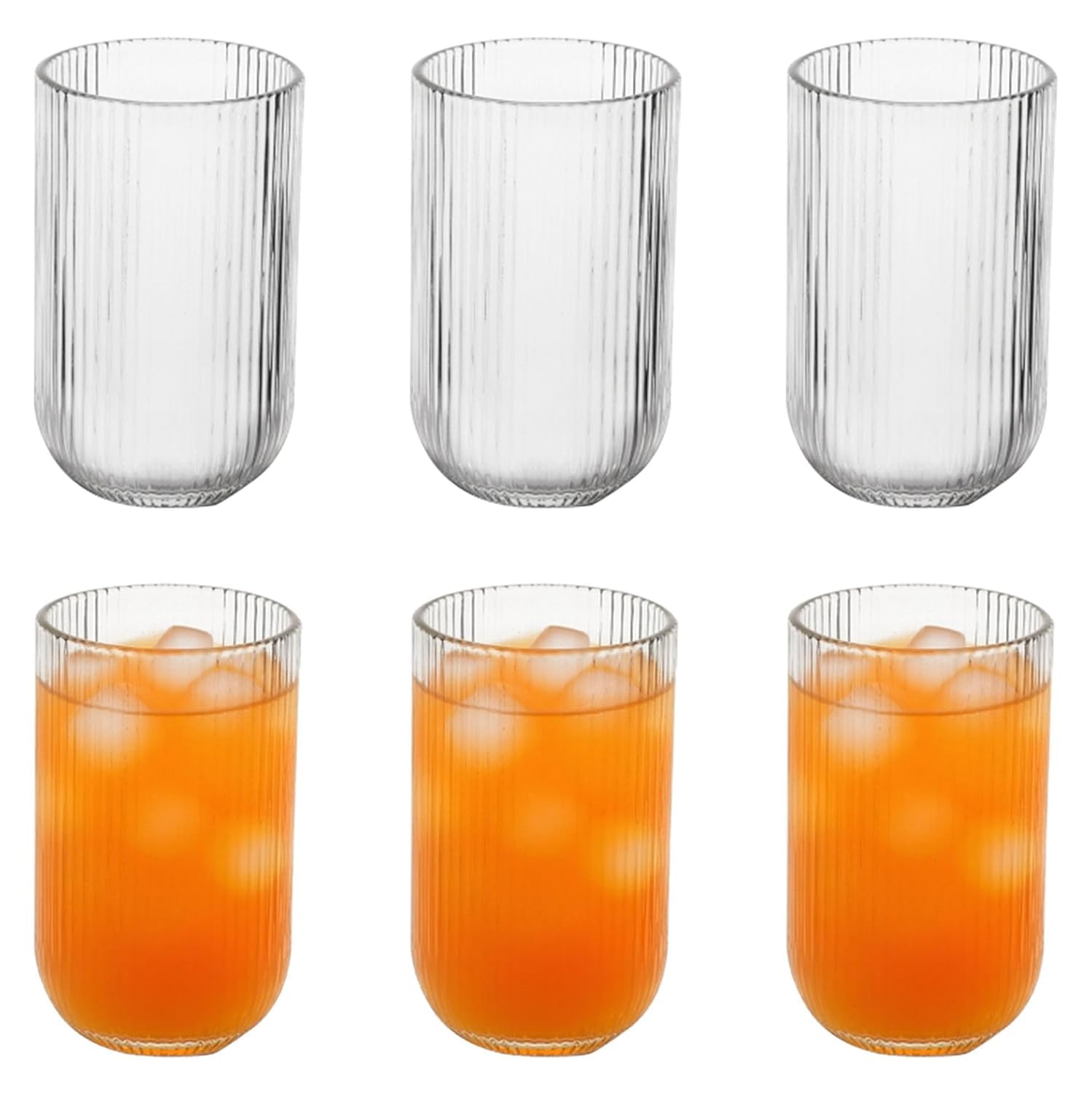 Premium Ribbed Glass Tumbler Set 390 ml | Transparent Drinking Glass for Juice, Water & Beverages | Stylish Kitchen & Dining Glass (Pack of 6)