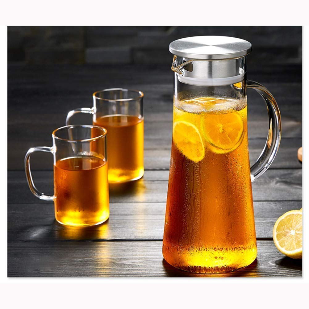 Premium Glass Water Jug - 1.3 LTR, Transparent, Hot Cold Water Pitcher with Lid Water Jug, Iced Tea, Milk and Juice Beverage Carafe, Lemon Jug, 1.30 Liter (Borosilicate JUG 1.3 LIETER) - 1 pic