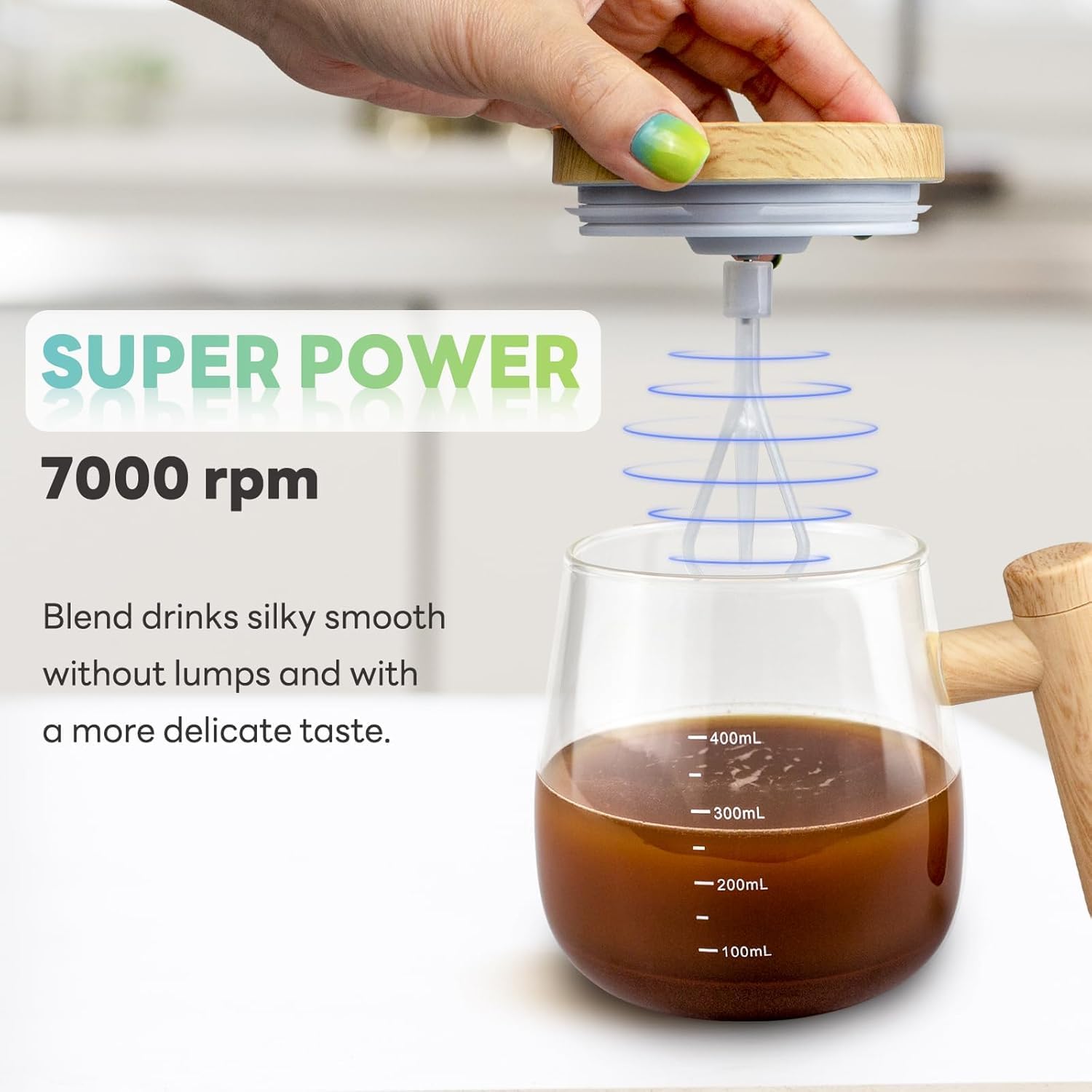 Wooden Handle Mug Shaker | Automatic Electric Mixing Coffee Cup | Food-Grade Borosilicate Glass | Stir Hot & Cold Beverages Easily | Portable Electric Stirring Mug for Latte, Coffee, Tea & Drinks