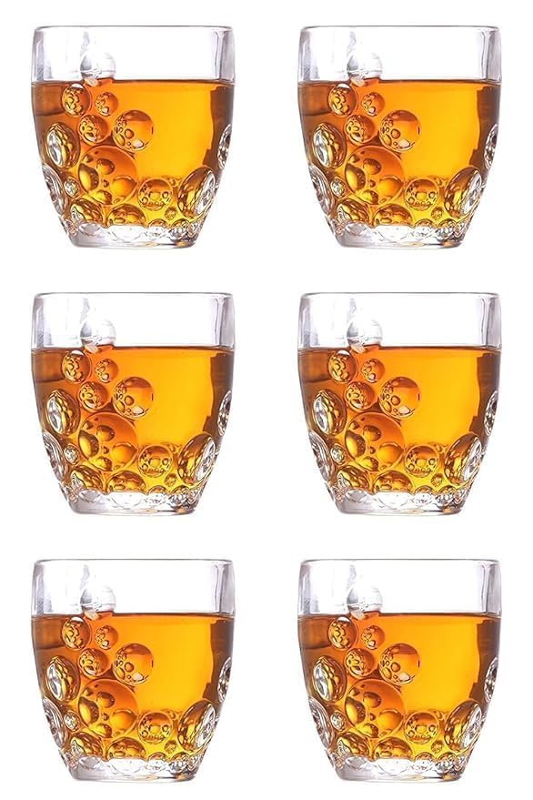 Premium Whiskey Glass Bubble 340ml Set of 6 Crystal Whisky Transparent Glassware with Beads Droplet Design Droplets Pattern for Scotch, Bourbon, Cocktails & Spirits Elegant, Durable Barware