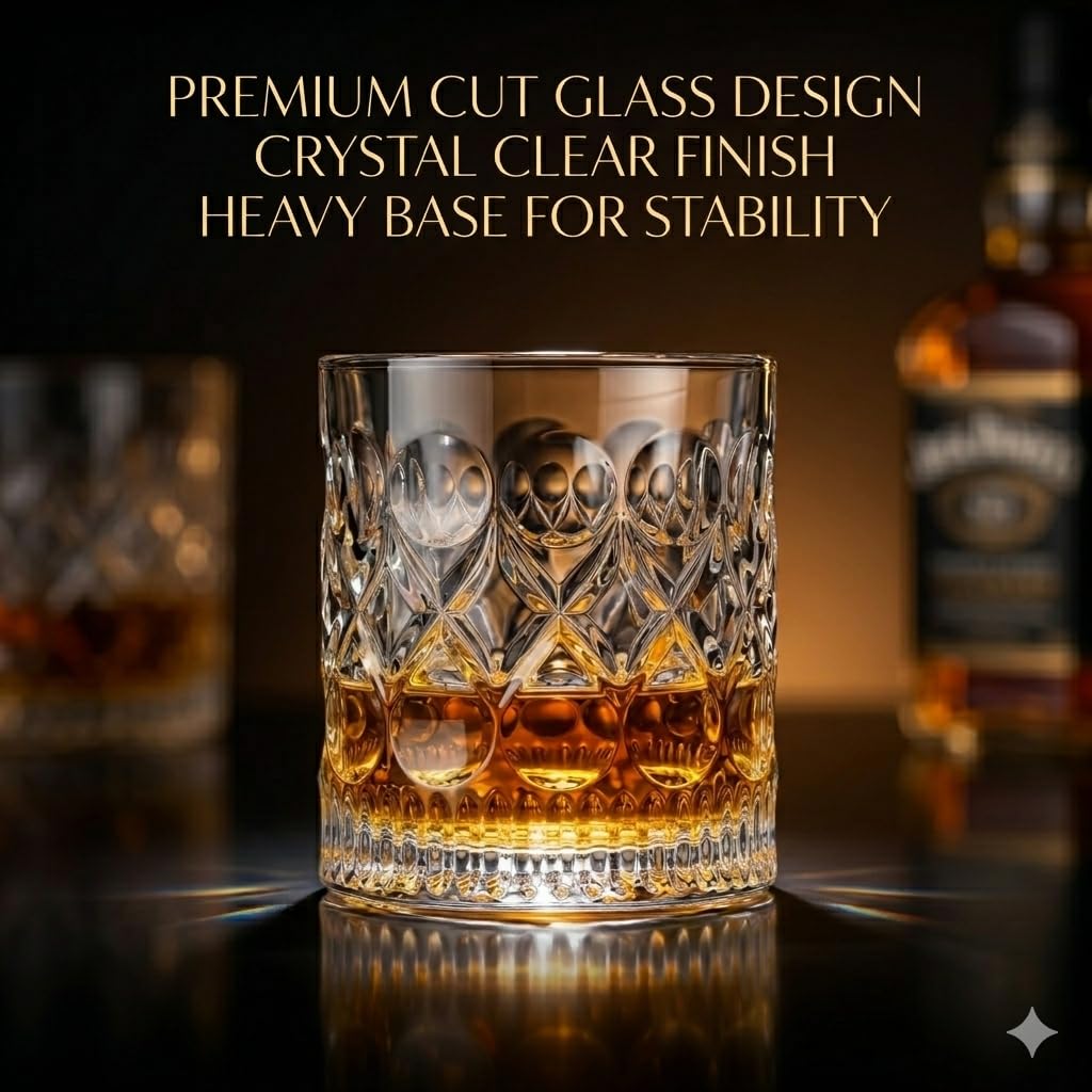 Heavy Base Rocks Barware Glasses | Whiskey Glass (Set of 6 )325ml| Ideal for Scotch, Bourbon, Cocktails, Juice & Water