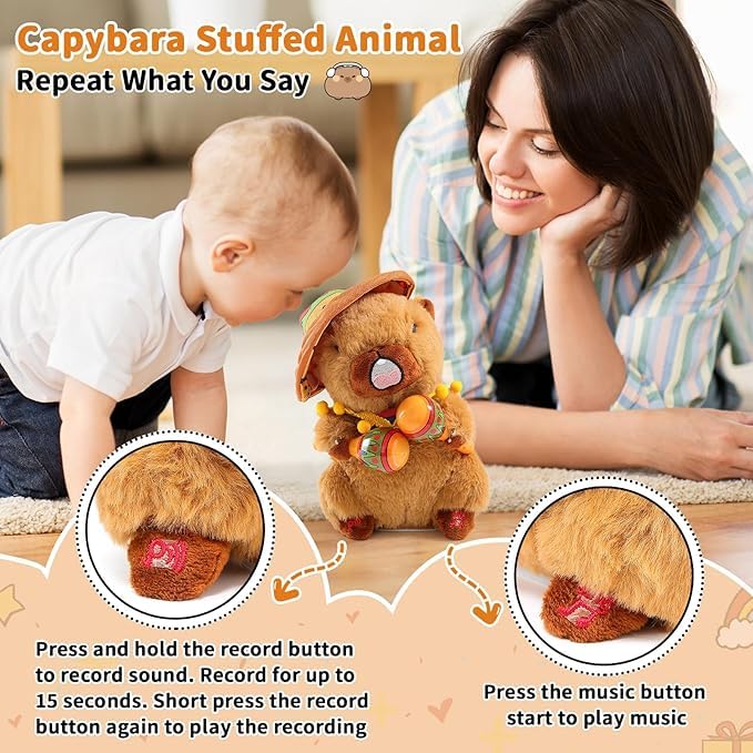 Capybara Musical & Talking Plush Toy 25 cm - Interactive Dancing Stuffed Animal Mimicking Repeating What You Say - Musical Toy for Kids, Musical Funny Toy, Singing Talking Toy for Kids & Toddlers