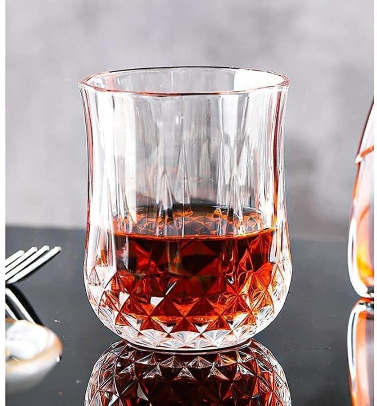 Short Rajwadi Glass Set – 210ml Crystal-Style Glasses (6 Pcs) – Elegant Barware for Whiskey, Juice, Water, and Soft Drinks
