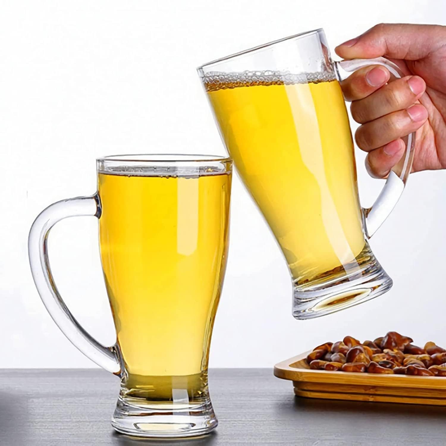 Classic Transparent Beer Mugs (Set of 6) Heavy Duty Base, Stylish Design | Perfect for Beer, Mocktails, Cold Coffee & More - 270m