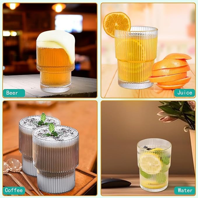 Premium Ribbed Glass Tumbler Set 320 ml | Stylish Drinking Glasses for Juice, Water & Cocktails (Pack of 6)