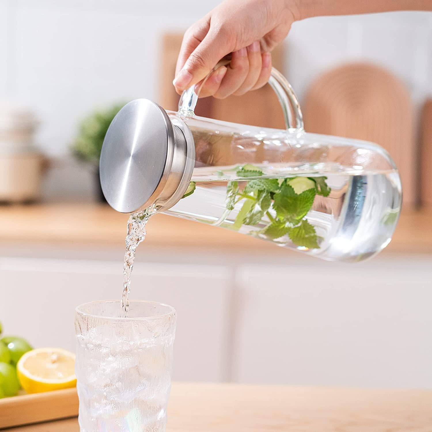 Premium Glass Water Jug - 1.3 LTR, Transparent, Hot Cold Water Pitcher with Lid Water Jug, Iced Tea, Milk and Juice Beverage Carafe, Lemon Jug, 1.30 Liter (Borosilicate JUG 1.3 LIETER) - 1 pic