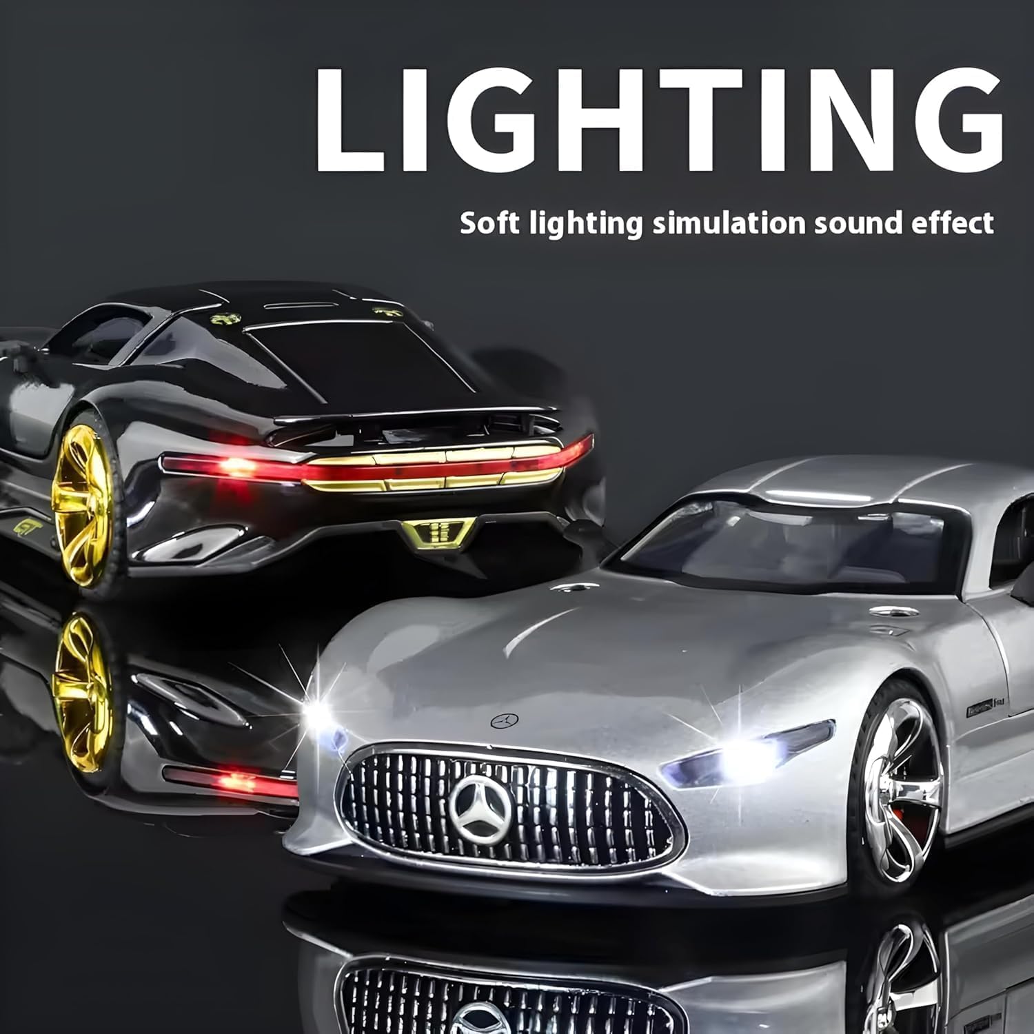 Compatible for 1:32 Scale Mercedes Vision AMG GT Diecast Toy Car Model | Pull Back Alloy Metal Toy with Openable Doors, Realistic Sound & Light