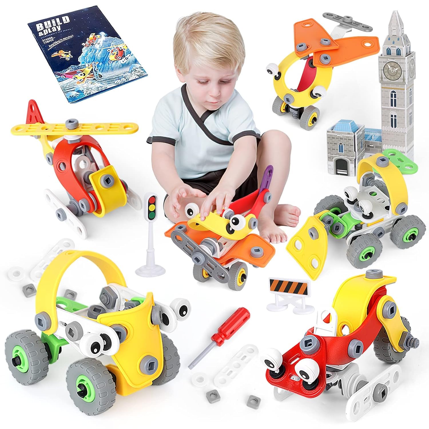 ARTECO 178 Pieces Engineering Construction Kit | DIY Building Blocks Toy with Tools | STEM Educational Assembly Set for Kids (3+ Years)