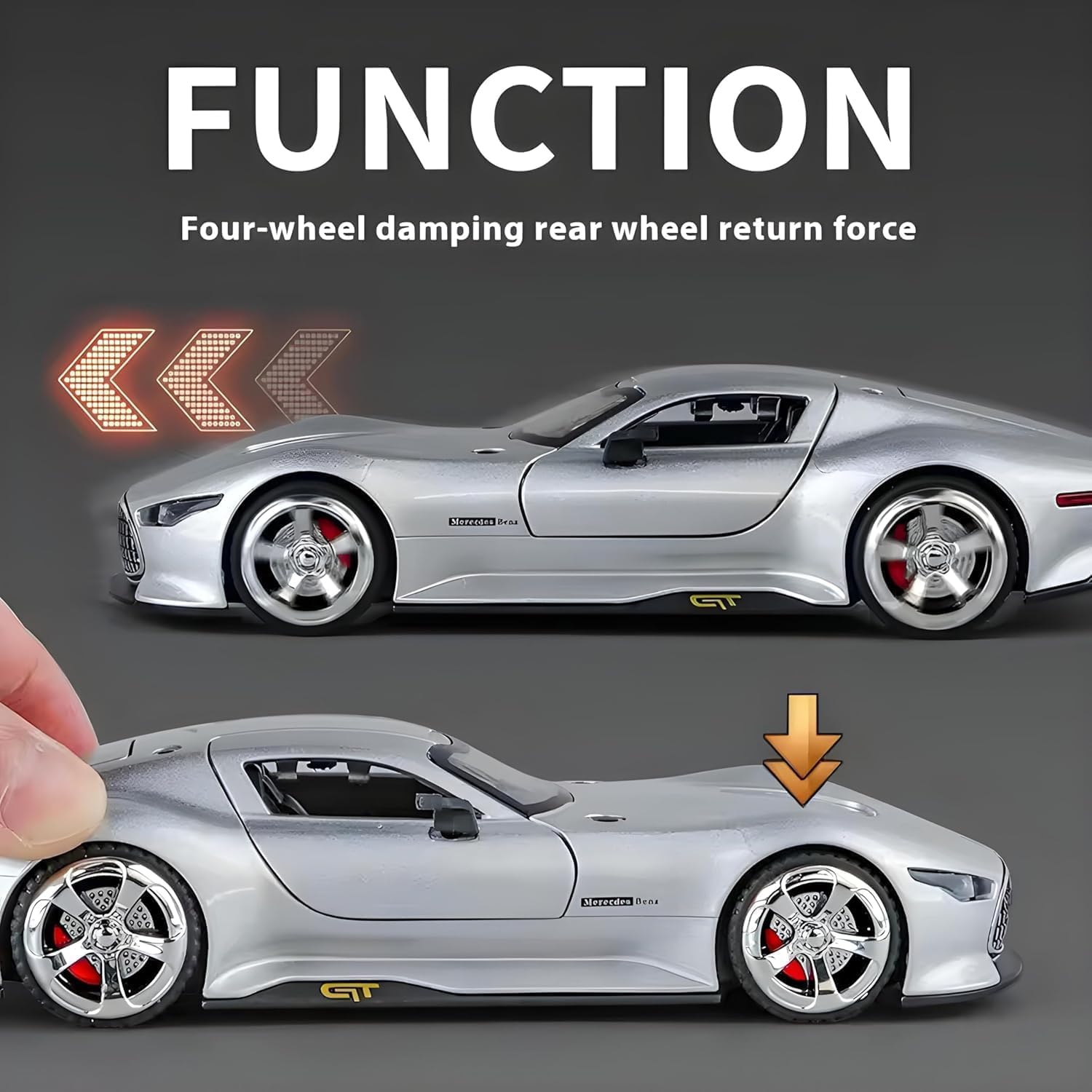 Compatible for 1:32 Scale Mercedes Vision AMG GT Diecast Toy Car Model | Pull Back Alloy Metal Toy with Openable Doors, Realistic Sound & Light