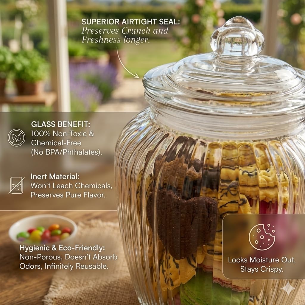 Glass Storage Jar with Airtight Lid (2.27 L) | Large Transparent Container with Silicone Seal for Cookies, Pickles, Snacks & Pantry Organization( pake of 03)