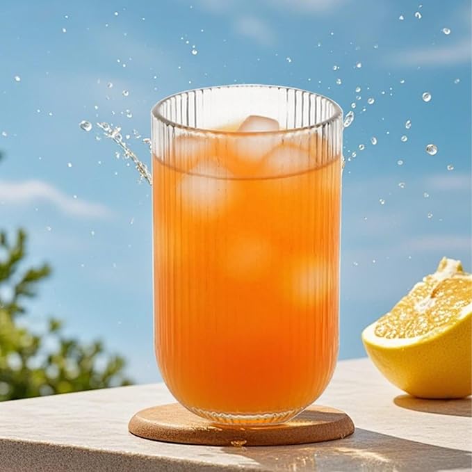 Premium Ribbed Glass Tumbler Set 390 ml | Transparent Drinking Glass for Juice, Water & Beverages | Stylish Kitchen & Dining Glass (Pack of 6)