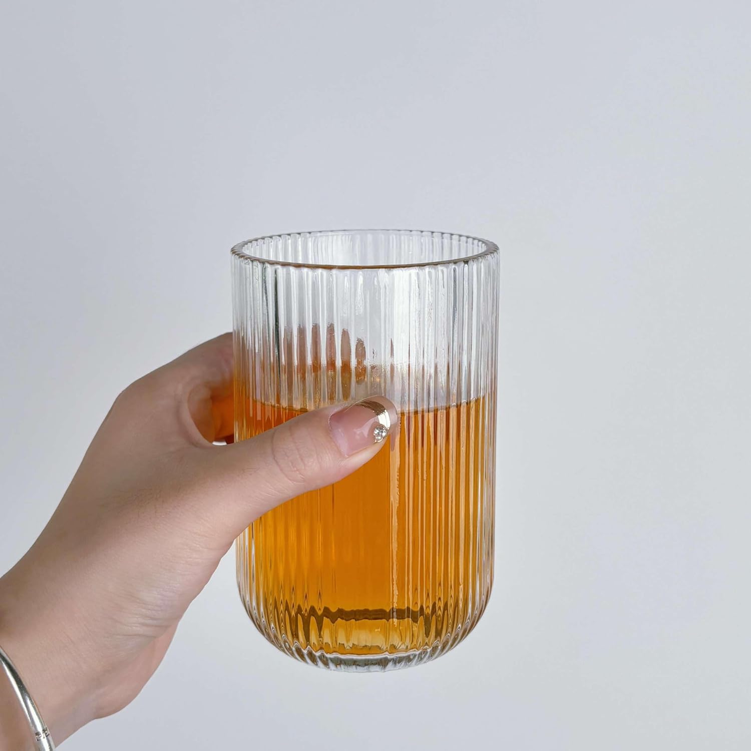 Premium Ribbed Glass Tumbler Set 390 ml | Transparent Drinking Glass for Juice, Water & Beverages | Stylish Kitchen & Dining Glass (Pack of 6)