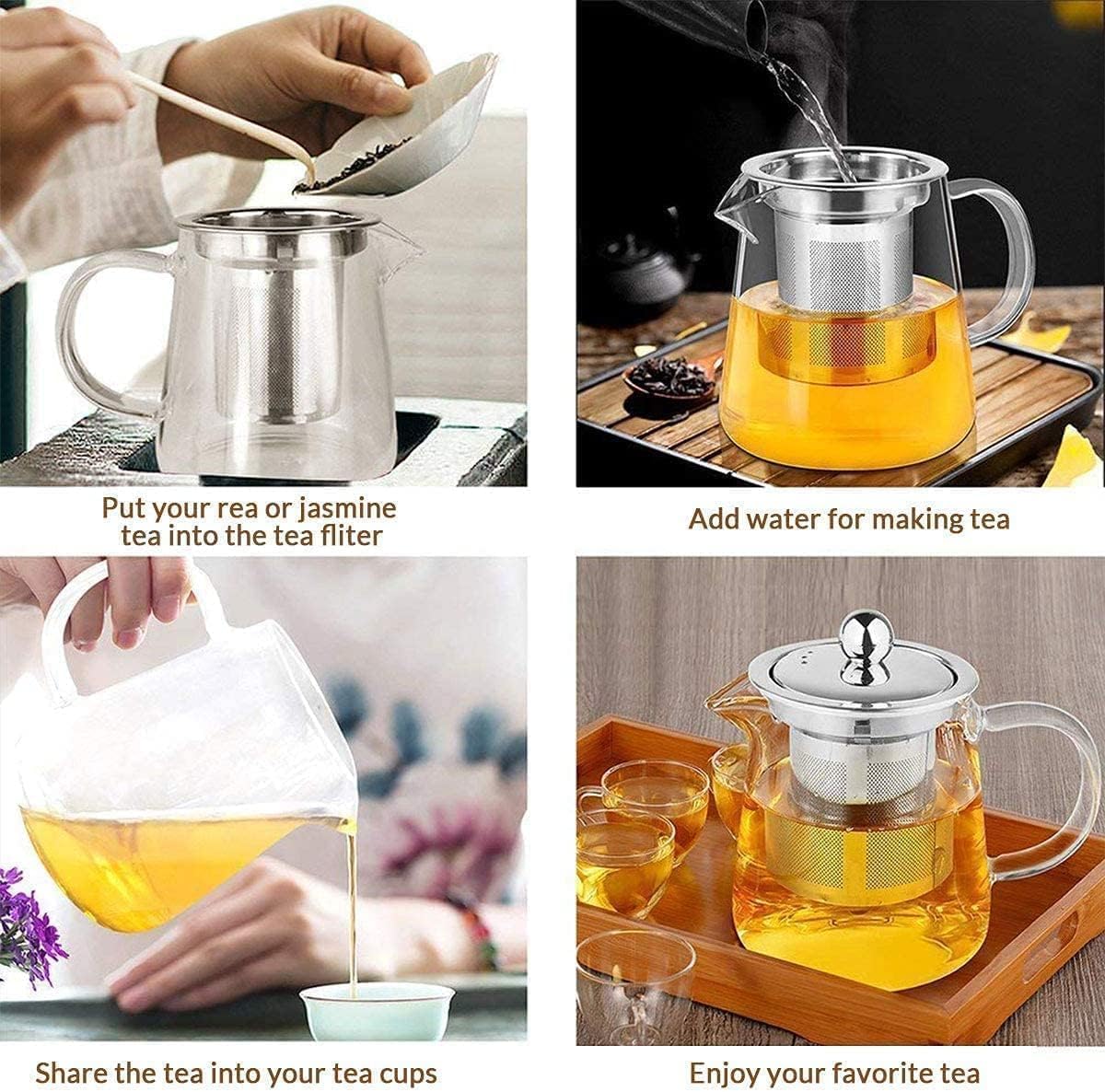 Italian Premium 550 ML Borosilicate Glass Teapot with Stainless Steel Infuser & Lid – Clear Round Tea Kettle for Loose Leaf, Blooming Tea & Fruit Infused Drinks