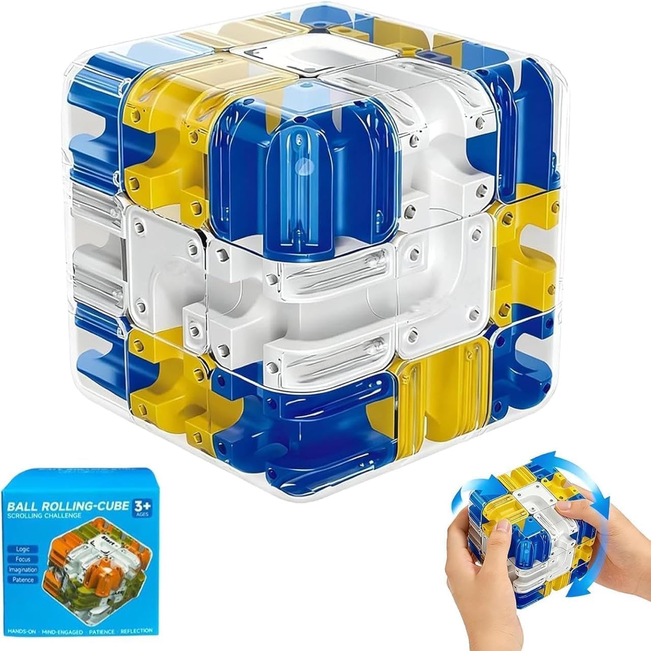 3D Rolling Ball Maze Cube Puzzle Toy for Kids & Adults | Handheld Labyrinth Brain Teaser | Transparent IQ Puzzle Cube Game for Focus, Logic & Stress Relief | Educational Gift (3+ Years)