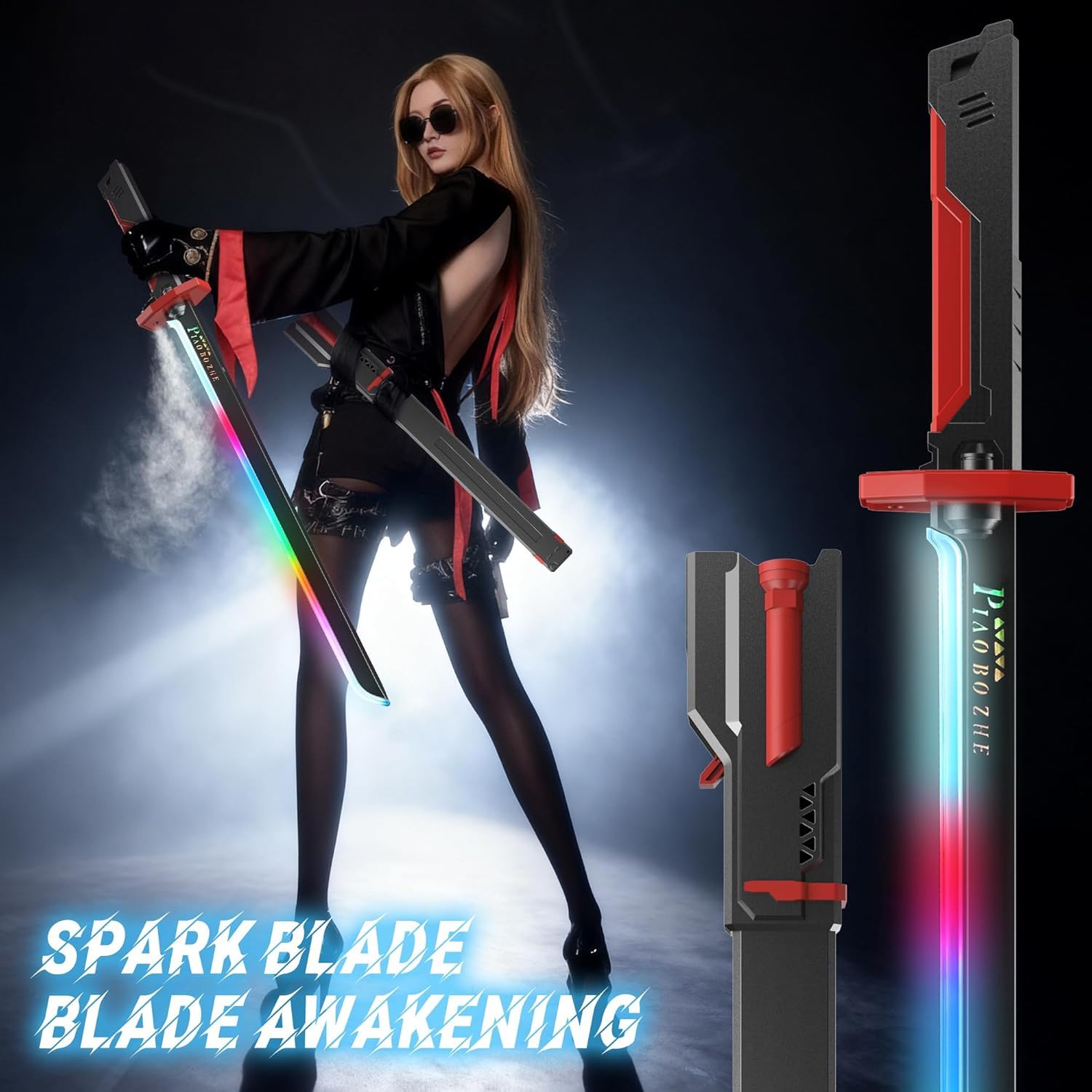Rechargeable LED Sword with Smoke & Spark Effects, MultiColor Light Blade with Sound FX, Anime-Inspired Cosplay Katana for Roleplay, Halloween, Parties, Collectors, and Display