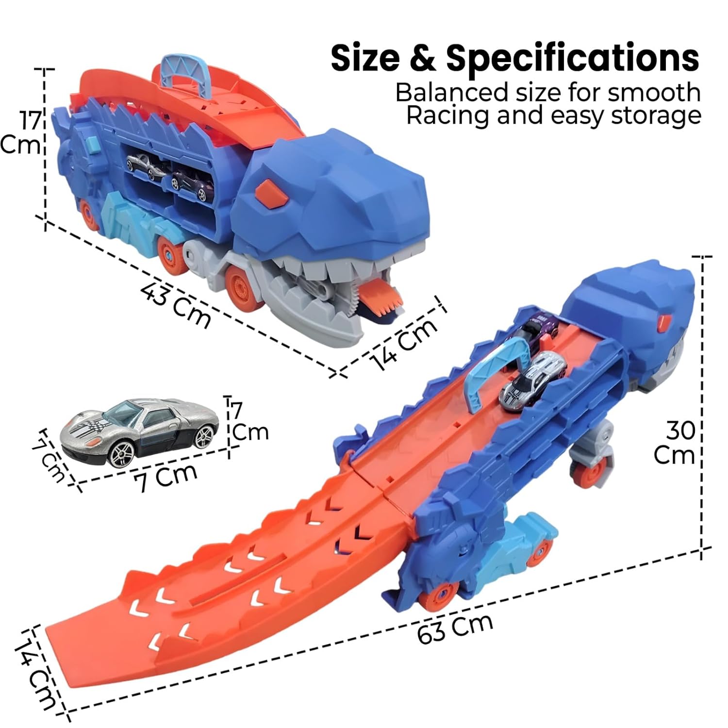 Dinosaur Parking Lot Playset for Kids – 2-in-1 Dino Garage with Launcher, Storage Compartment & 1:64 Alloy Mini Racing Cars, Transforming Dinosaur Car Toy for 3+ Years Boys & Girls