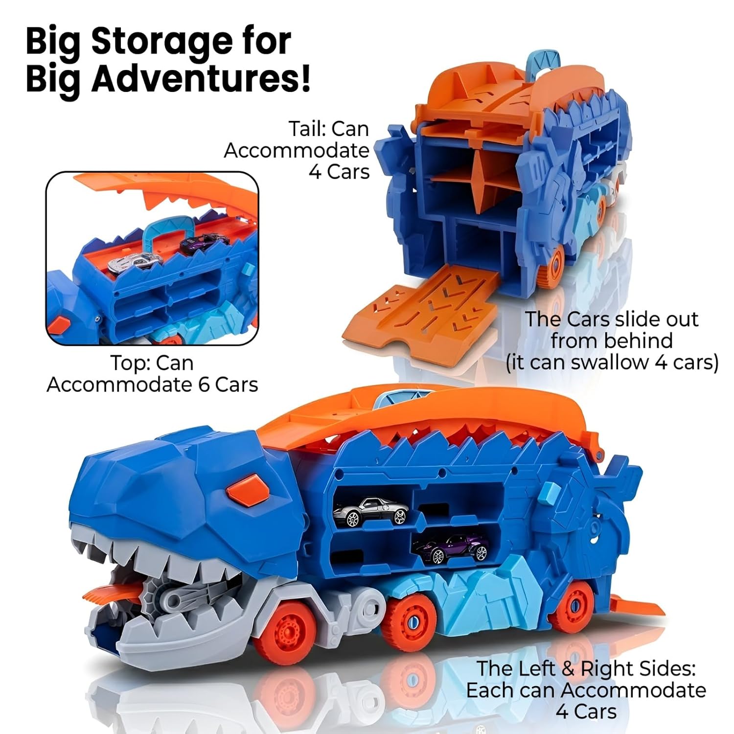 Dinosaur Parking Lot Playset for Kids – 2-in-1 Dino Garage with Launcher, Storage Compartment & 1:64 Alloy Mini Racing Cars, Transforming Dinosaur Car Toy for 3+ Years Boys & Girls