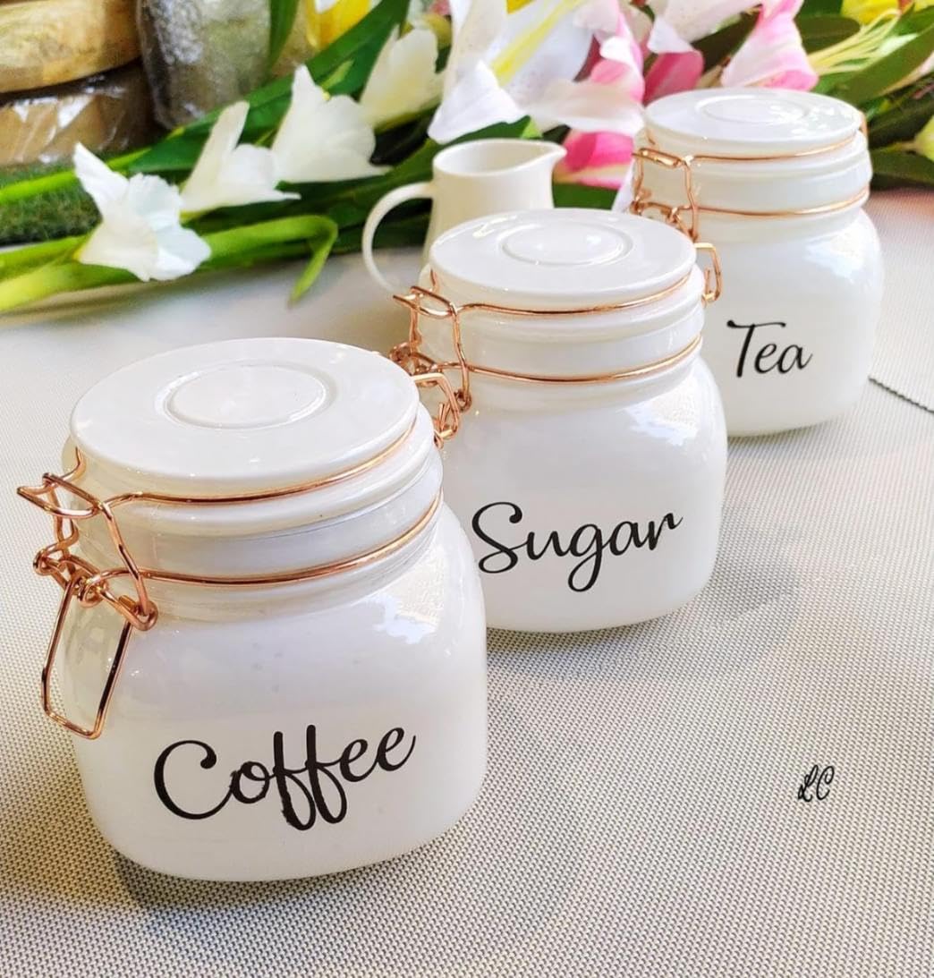 Pack of 3 Swing Cap Storage Jar Set 860ml Jar Airtight Kitchen Canister Set with Lock Lid Tea Coffee Sugar Container Proof Food Storage Jars for Kitchen (SWING CAP SQUARE-GOLD RING)