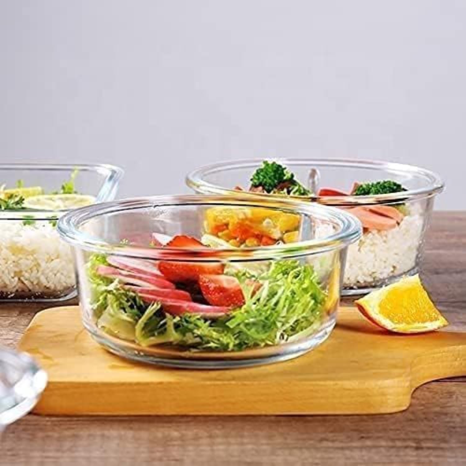 Premium Glass Food Storage Container Set with Airtight Locking Lids 3 Pcs Set Round Nesting Bowls for Kitchen Organization