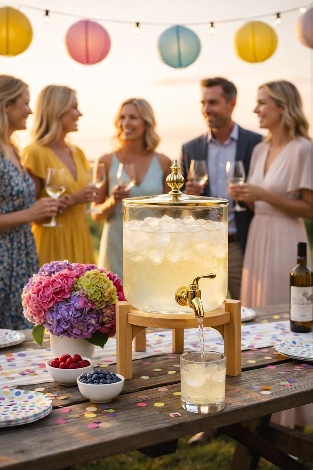 Glass Beverage Dispenser with Wooden Stand, 2.6 Liter Capacity, Airtight Lid, Wide Mouth Design for Juice, Water, Beer, Home and Party Use
